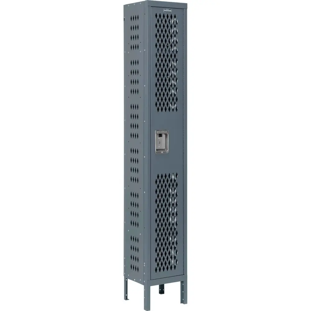Global Industrial 493742GY Infinity 1-Tier 1-Door Ventilated Locker, Unassembled Heavy-Duty Tall Cabinet with Diamond Shaped Perforations, 12x12x78 in. Commercial Office, Gym, School Furniture (Blank Number Plates Included)