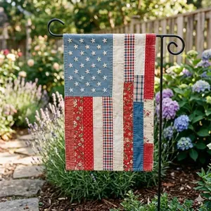 Faux Patchwork Vintage Style 250th Anniversary Flag, USA 250th Anniversary Garden Flag, Patriotic 2026 Outdoor Yard Decor, 250th Birthday Garden Flag, Print Only