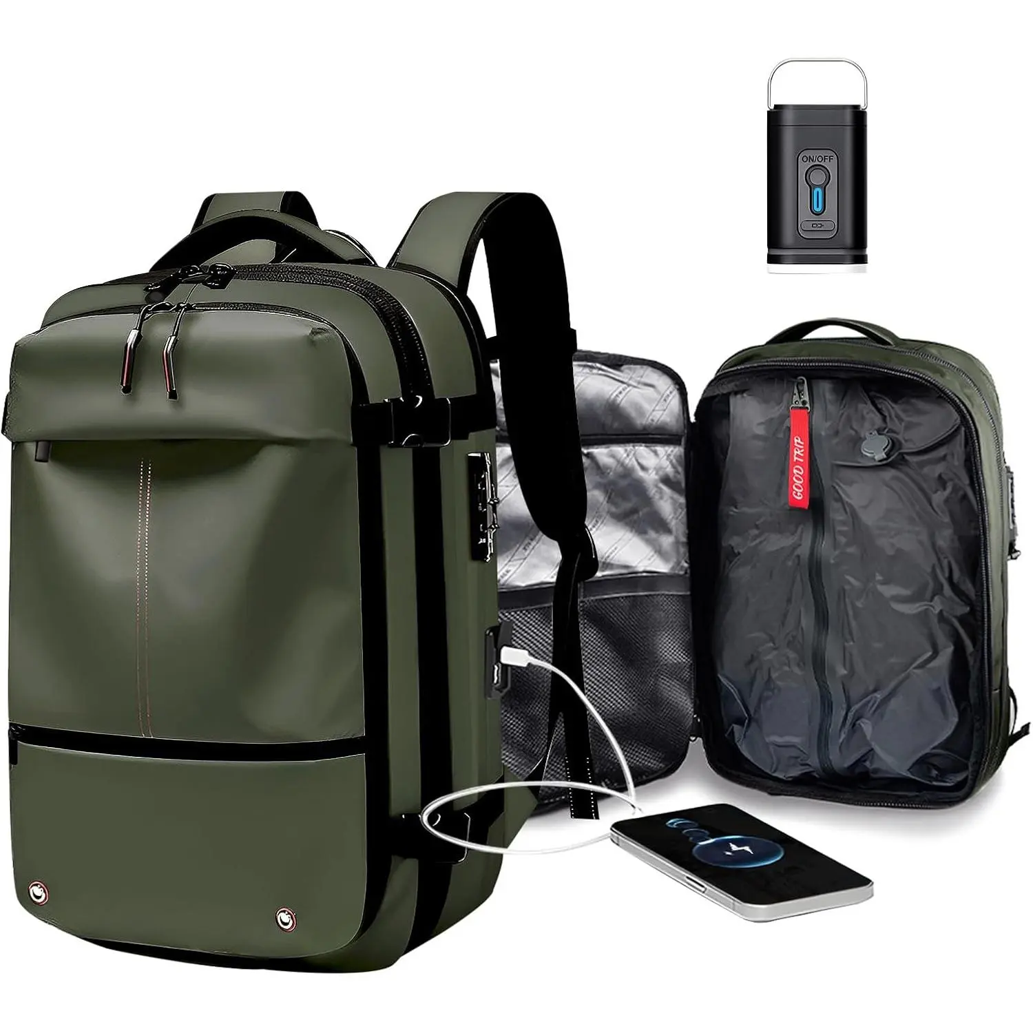 Vacpack with Detachable Air Bag,60L Vacuum Backpack Travel with Usb  Port and Pump, Carry on Backpacks with Vacuum Compression,Suitable for Short Trip and Business