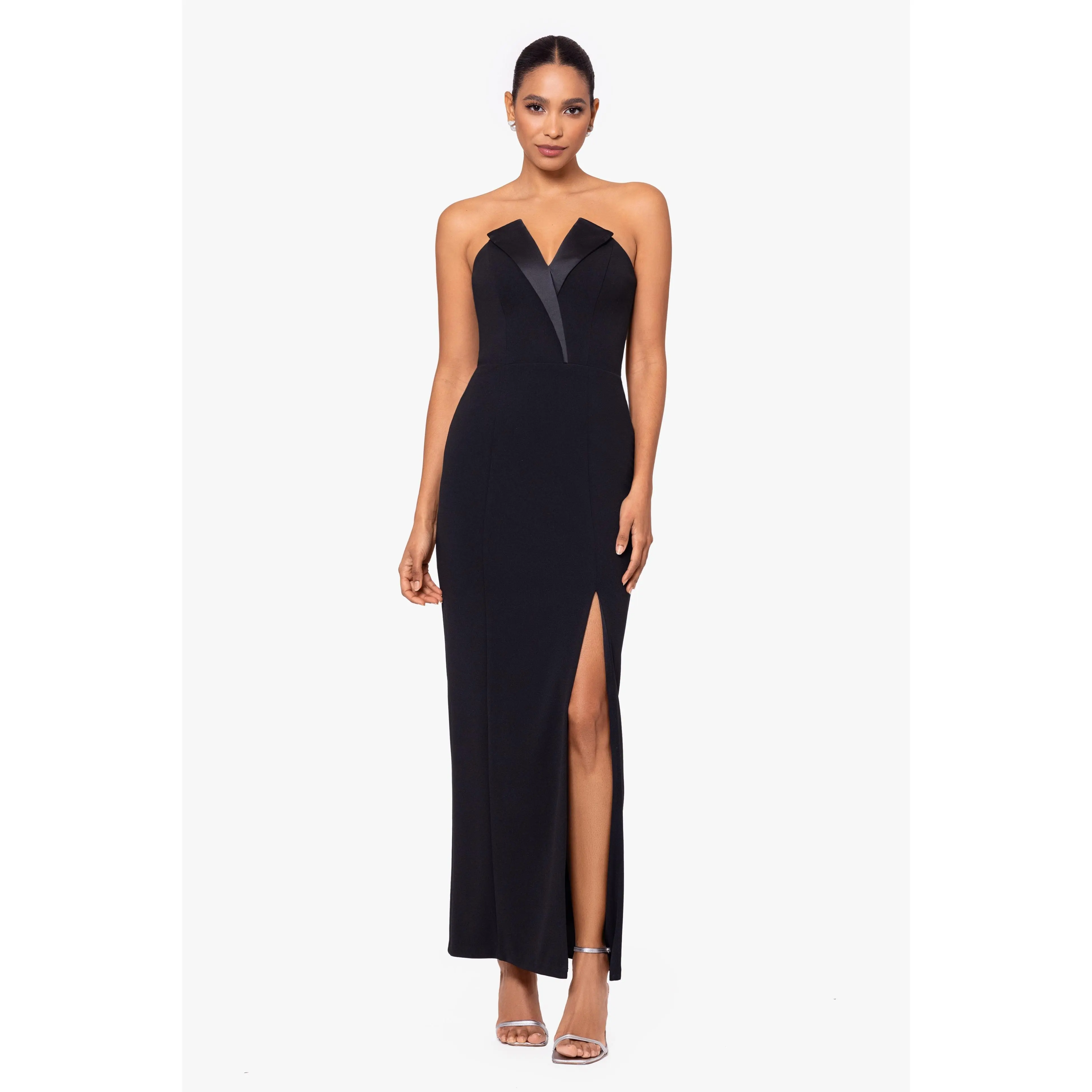 Betsy & Adam Strapless Tuxedo Bodice Prom Dress A24228