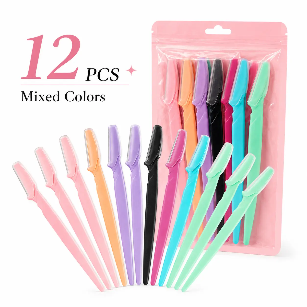 12PCS Metal Eyebrow Razors with Storage Tube | Stainless Steel Micro-Guard Facial Razors for Dermaplaning, Brow Shaping, Peach Fuzz Removal, Smooth Makeup Prep & Travel