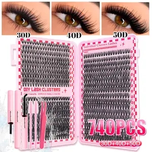 Curl Wispy Individual False Eyelash with Lash & Tweezers Kit, 1 Set Volume Individual Lashes Natural Self Grafting Diy Segmented Eyelash, Eyelash Extensions Set Makeup, Eyelashes Extension Set