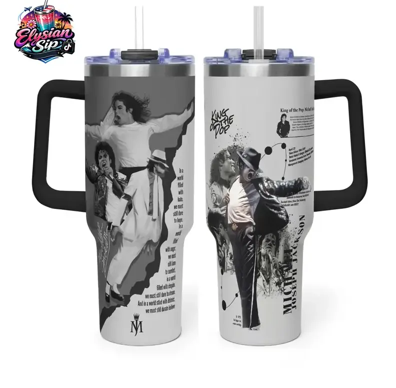 [Michael'ss Jackson'ss Inspired, King of Pop & Iconic Music Culture] 40oz Insulated Tumbler with Handle Straw, Stainless Travel Mug - Gift for Music Lovers