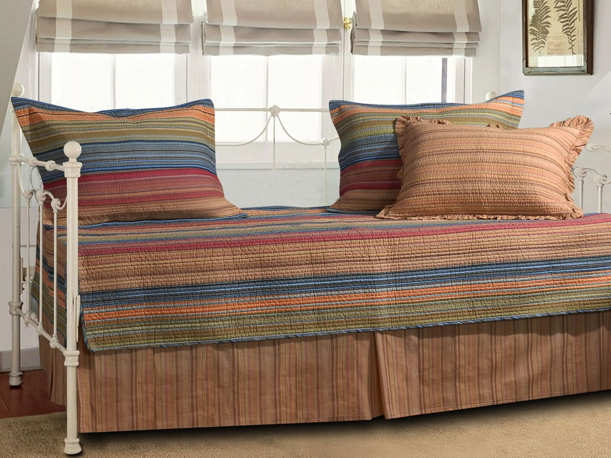 Greenland Home Fashions Katy Multi 5-Piece Daybed Set – Cotton Quilt & Pillow Set