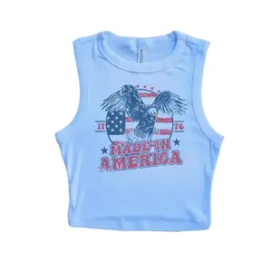 America Eagle Cropped Tank Top, US Flag Sleeveless Baby Tee Womenswear, Earthy Girl Y2K Summer Outfits, Casual Breathable Crewneck Streetwear