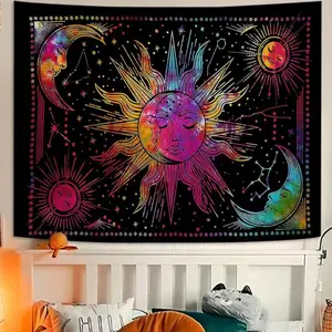 1pc Sun & Moon God Pattern Printed Tapestry, Modern Style Polyester Square Wall Hanging Decoration For Living Room And Bedroom, Flag For Room, Room Decor, Tapestry, Wall Decor, Wall Art ,Room Stuffs, Flags For Room, Home Decor, Wall Tapestry