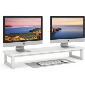 Dual Monitor Stand Riser, 39Inch Large Monitor Stands for 2 Monitors, Computer Monitor Stand, Wooden Desktop Organizer Shelf for Office Desk Computer Laptop TV