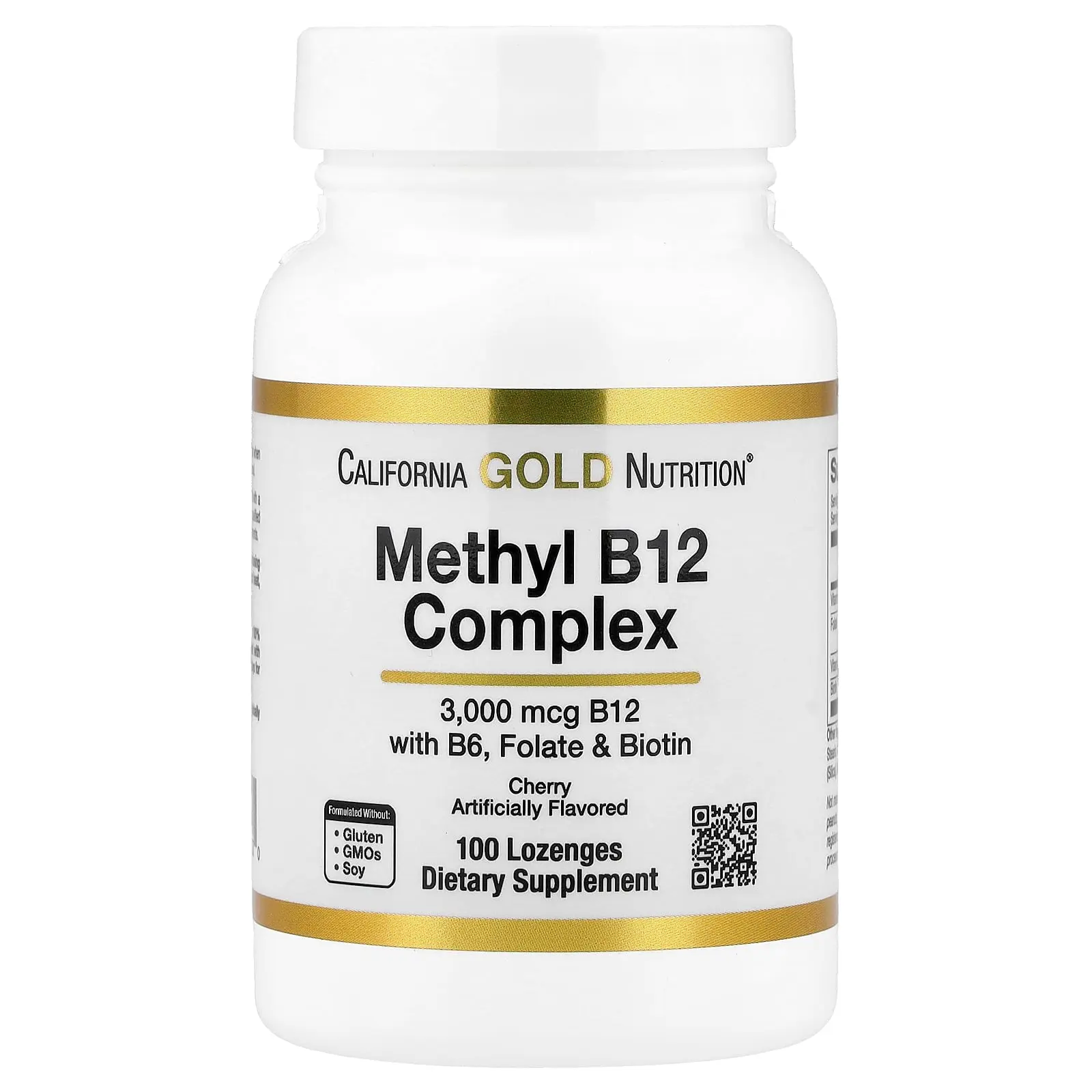California Gold Nutrition Methyl B12 Complex with Folate, Biotin and Vitamin B6, Cherry, 100 Lozenges