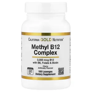 California Gold Nutrition Methyl B12 Complex with Folate, Biotin and Vitamin B6, Cherry, 100 Lozenges