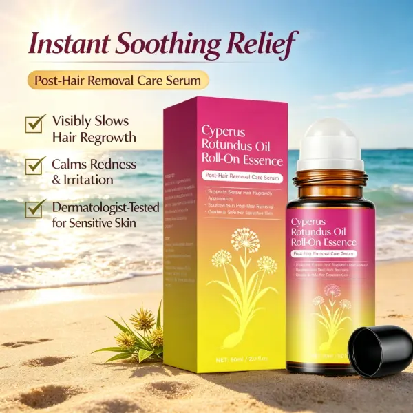Hair Growth Inhibitor Roll-On Serum with Natural Oil, Slows Regrowth & Reduces Razor Bumps, Gentle & Lightweight Daily Body Care for Sensitive Skin, 60ml, Smooth, Cyperus Rotundus Oil