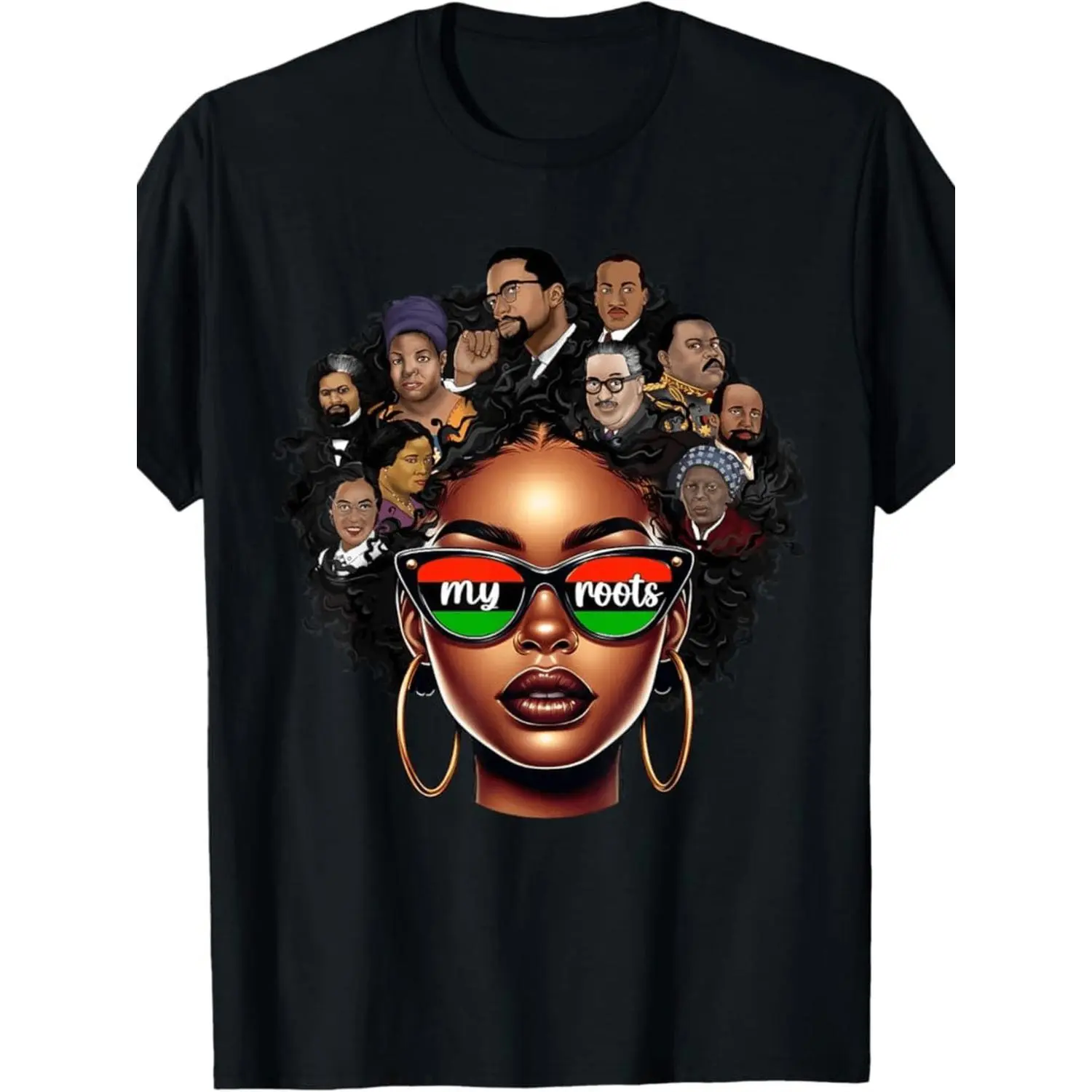 Celebrating African American Heritage with 100 Percent Made in USA 180g Womens Pride Afro Melanin Girl Bhm Juneteenth T Shirt Black