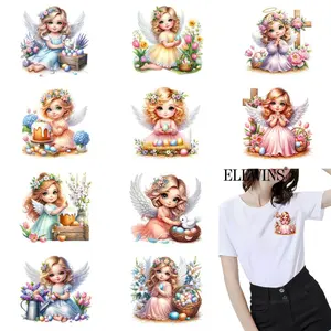 12-piece Easter Angel Gold Foil Transfers, DTF Foil Transfers, Handcraft. Perfect for T-shirts, hoodies, jeans, backpacks, and pillows, washable plastic transfer paper suitable for both men and women.