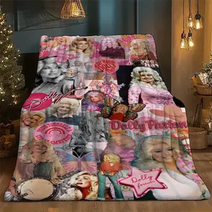 Dolly Parton Collage Throw Blanket, Retro Country Music Fan Cozy Blanket, Soft Fluffy Lightweight Blanket for Fans, Anti-Pilling Washable Decorative Blanket