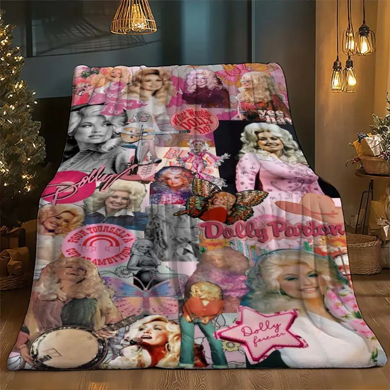 Dolly Parton Collage Throw Blanket, Retro Country Music Fan Cozy Blanket, Soft Fluffy Lightweight Blanket for Fans, Anti-Pilling Washable Decorative Blanket