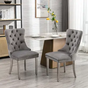 High-end Tufted Solid Wood Contemporary Velvet Upholstered Dining Chair with Chrome Stainless Steel Plating Legs,Nailhead Trim,Set of 2
