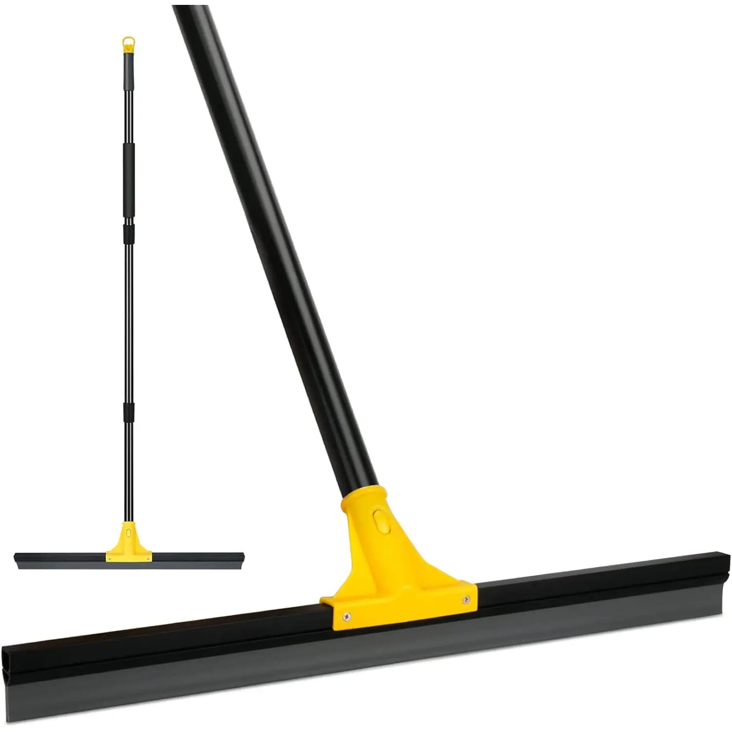 Home Care Supplies Heavy-Duty Floor Squeegee, 24in Smooth Rubber Wiper, Collapsible 60in Steel Handle, Comfortable for Household Concrete, Tile Cleaning (Garage, Wood Surface Compatible)