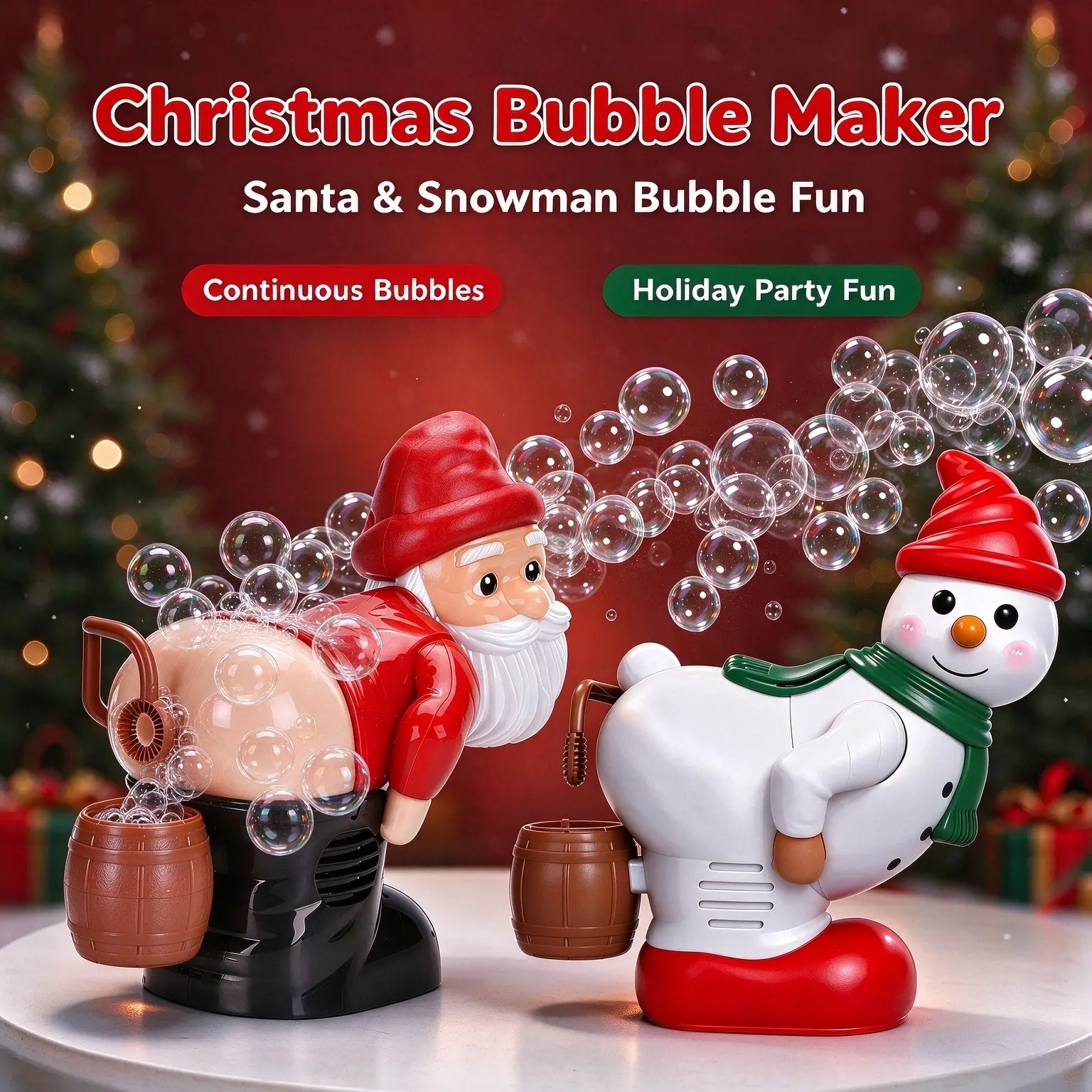 Funny Santa-Snowman Bubble Machine, Christmas Prank Toy with Hilarious Sound Effects & Festive Music, Outdoor Bubble Gun, Ideal Birthday Gift for Kids,Romantic Atmosphere, Party Props