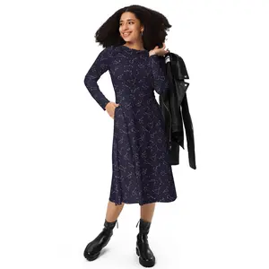 Midnight Constellations Long Sleeve Midi Dress