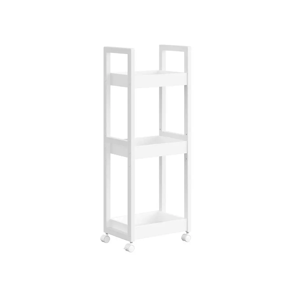 SONGMICS Bamboo Rolling Cart, 3-Tier Utility Cart on Wheels, Slim Narrow Storage Shelf, Bamboo Shelves, Space-Saving, Multifunctional, for Bathroom,