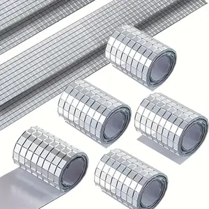 Yitap Self-Adhesive Silver Color Mirror Mosaic, 2 Roll Set Square Glass Stickers, DIY Decorative Sticker for Disco Ball & Wall Art, Shiny