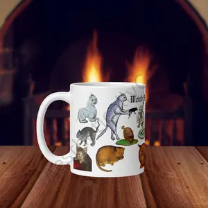Weird Medieval Cats mug, funny ugly cats coffee cup, cat lover gift