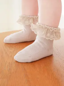 Girls' Lace Socks Set, Breathable Hollow Out Design, Comfortable Ruffled Edges, Princess Style Dress Socks, Perfect for Special Occasions