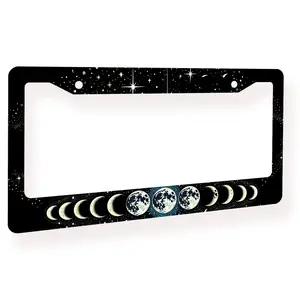 Sun Moon Stars License Plate Frame Starry Galaxy License Plate Frames Aluminum Metal Accessories Cars Decor Rust-Proof Waterproof Car Decorative Tag Frames for Standard US 12.3x6.3 Inch