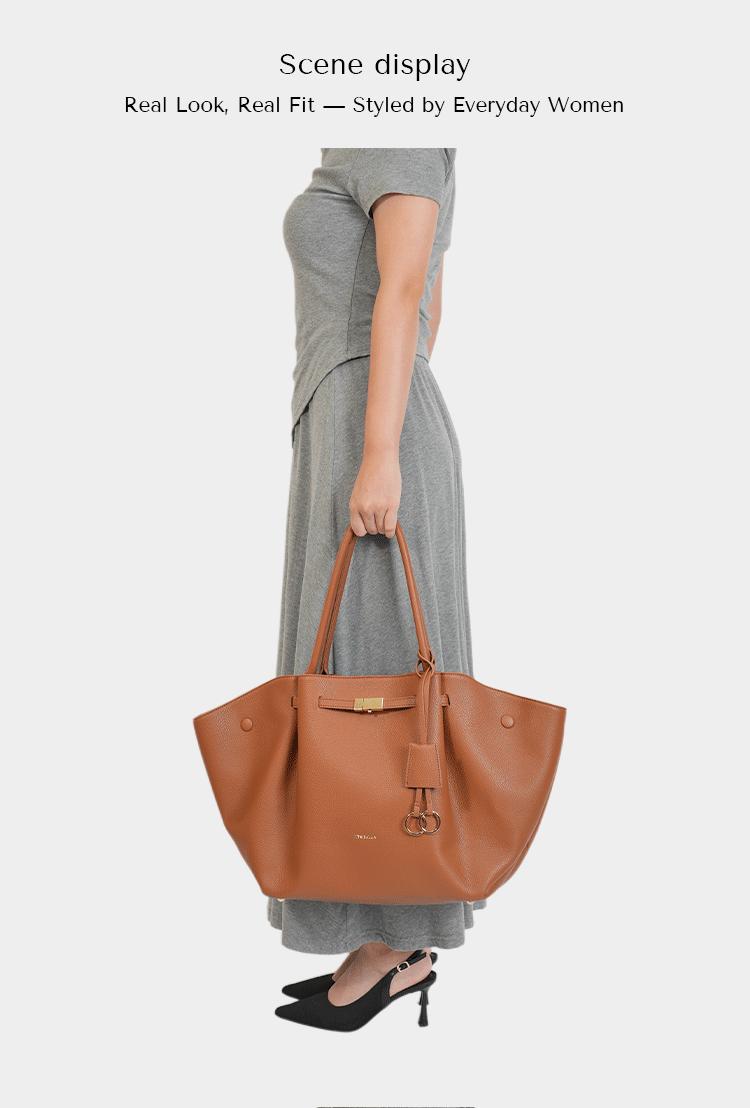 NEWBELLA Marella Collapsible Top Handle Tote - Women's Elegant PU Leather Purse, Detachable Charm, Magnetic Closure, 23.6"x12.6"x5.5"x11", Mothers Day Gift, Mom Gift, Work Bags for Women, Summer Everyday Tote Bags