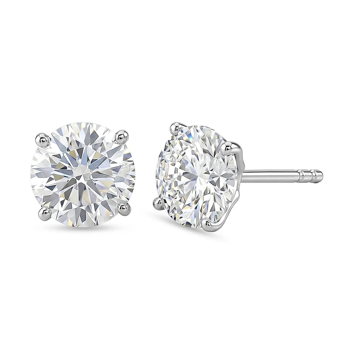 10K White Gold Moissanite (Rnd 6.5mm) Stud Earrings 1.90 ctw