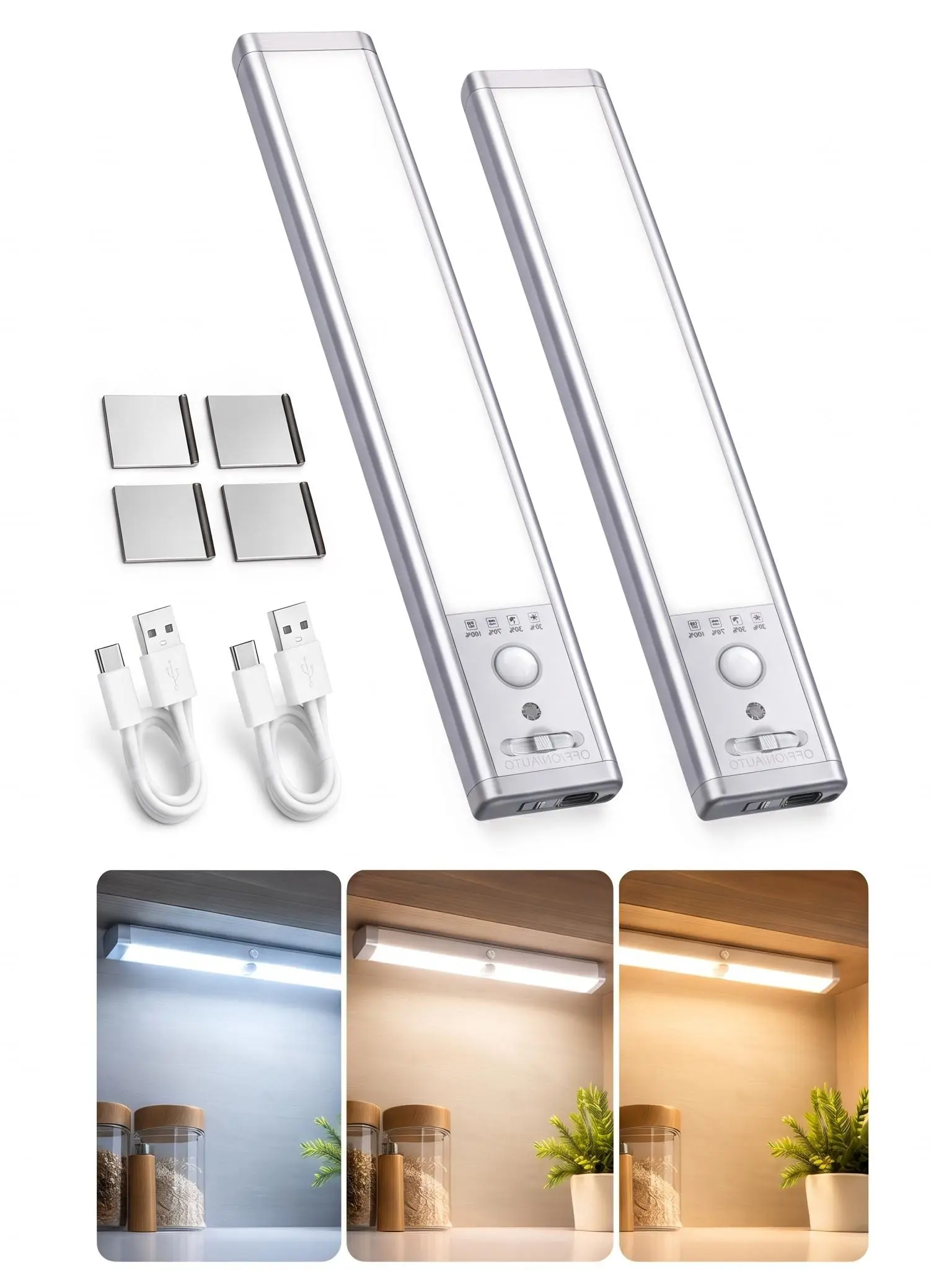 Under Cabinet Lights,Motion Sensor Under Cabinet Lights - USB Rechargeable 1500mAh LED Lights, Magnetic Dimmable Closet Lighting, Under Counter Lighting for Kitchen, Stairs, Thanksgiving & Black Friday Deals,sohochic