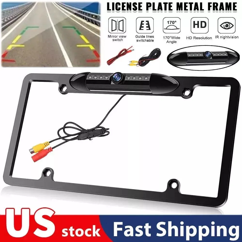AHD 1080P Universal Automotive Vehicle Backup Camera - Metal License Plate Mount, Night Vision, Waterproof, 1*English User Manual for Cars, Trucks