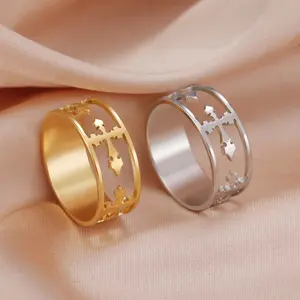 Stainless steel half-openwork cross stainless steel couple ring, fashionable and versatile, suitable for parties and gifts.