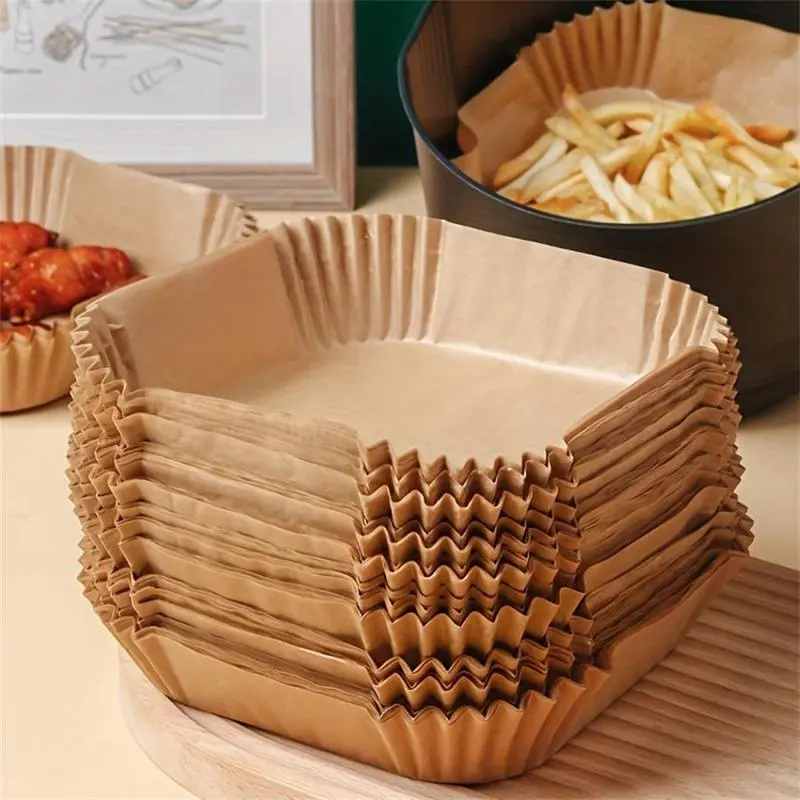 100-Pcs Disposable Air Fryer Liner, Non-stick Parchment Paper Liner, Easy Cleaning Baking Paper Liner for Baking, Roasting, Commercial Use