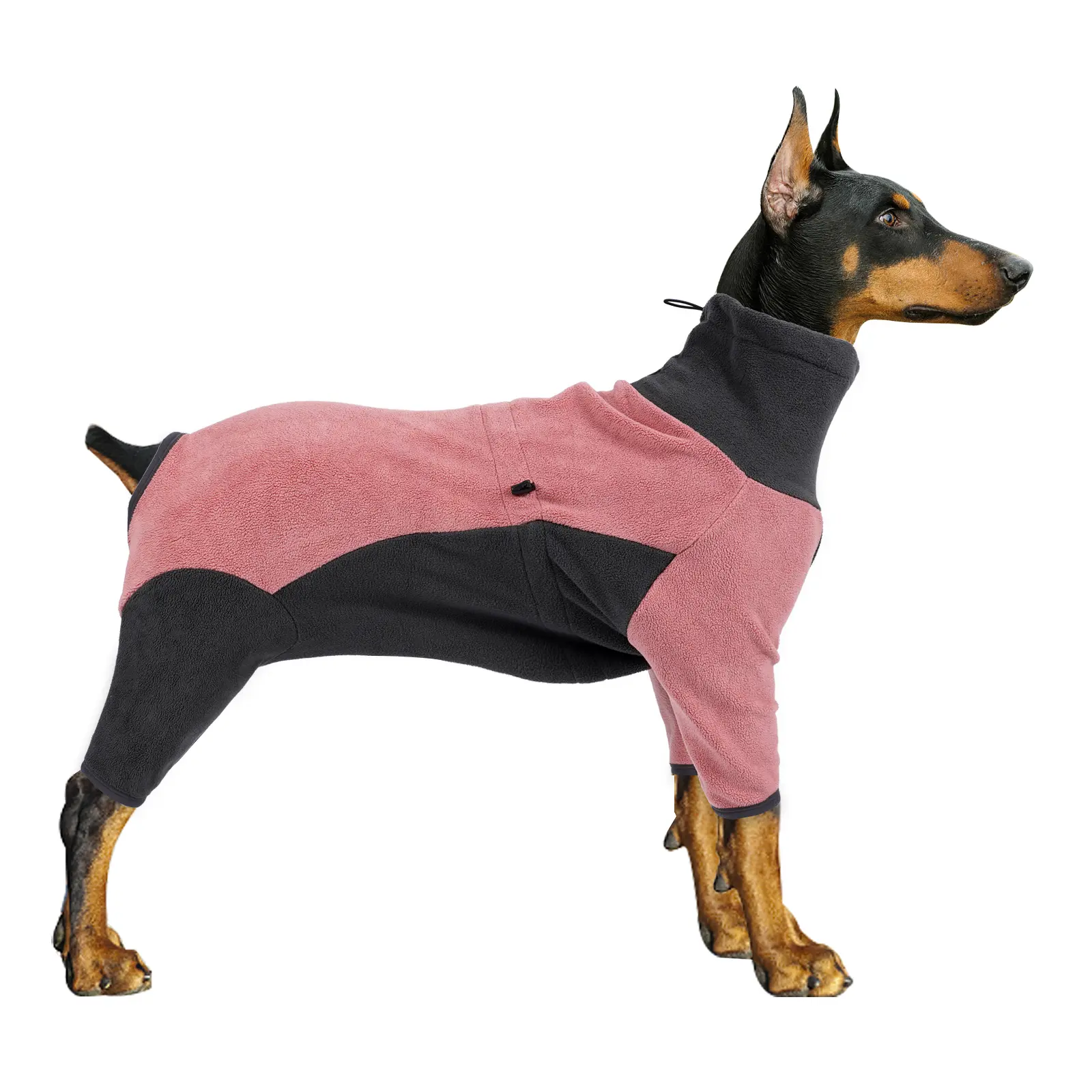 Dog Winter Hoodie Warm Fleece Jacket - 4-Leg Cold Weather Coat for All Breeds, High Collar Colorblock Design, Stretchy Indoor Outdoor Pet Sweater