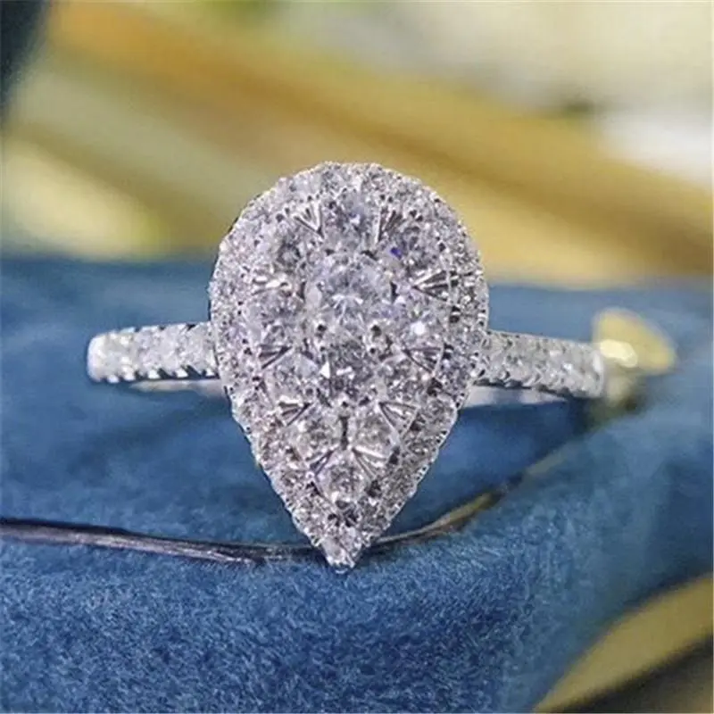 925 Sterling Silver New Women ring Jewelry Teardrop Zircon CZ Stone Engagement Wedding Ring for women