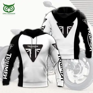 Triumph Motorcycles White Black 3D Hoodie, Biker Graphic Print XS-6XL, Unisex Motor Sport Streetwear Sweatshirt, Premium Racing Fan Pullover