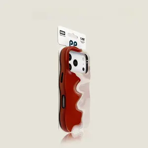 Red‑Gray Swirl Gradient Wavy Edge 2‑in‑1 Matte Film Phone Case, Luxury Trendy Aesthetic Shockproof Protective Cover for Couples Men Women, Compatible with iPhone 11,12,12 Pro,12 Pro Max 13,14,15,16 Pro,17,17 Air17 iphone17promax