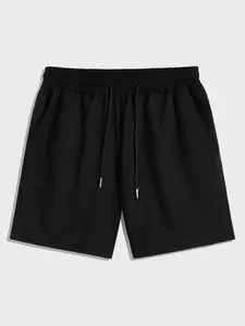 Men's Basic Solid Pocket Drawstring Waist Shorts, Regular Fit Casual Soft Comfy Straight Leg Shorts for Daily Outdoor Wear, Men's Bottoms for Summer Spring Fall, Adjustable Shorts