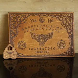 Owl Spirit Board Engraved Wooden Ouija Board with Planchette, Wiccan Divination Tool, Witchcraft Decor, Halloween Games, Witch Gift