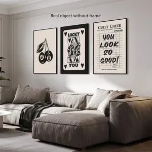 Poker Dice & Cherry Pattern Unframed Painting, 3 Counts/set Canvas Wall Art Poster, Wall Art Decor for Home Living Room Bedroom, Home Decor Products