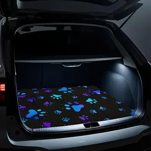 Stylish Car Trunk Mat with Blue & Purple Paw Print Design - Durable Polyester Fit Trunk Protector Spill-Resistant Easy-Clean Surface Scratchproof Car Interior Accessory for Pet Owners for Traveling with Pets Outdoor Sports and Holiday Gifts Pet Travel Mat