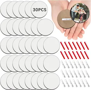 30Pcs 3 inch Sublimation Blanks MDF Buttons with Pins for Christmas School Projects DIY Name Tags Crafts
