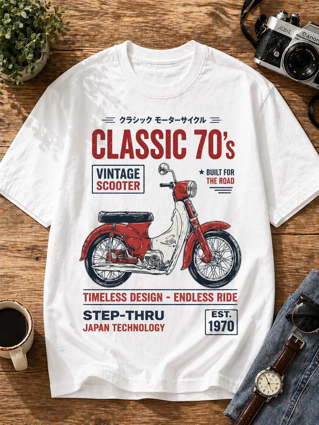 Classic 70s Scooter T-Shirt, Vintage Motorbike Tee, Retro Moto Graphic Shirt, Japanese Streetwear, Biker Gift, Bike Shirt