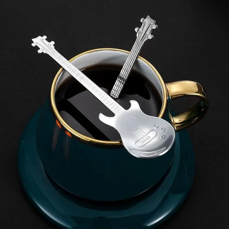 1pc Creative guitar-shaped spoon for coffee, tea, desserts, ice cream, Candy Spoons