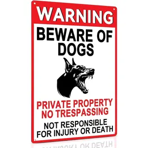 Beware of Dog Sign, Warning Metal Sign for Fence Outdoor Use, Private Property No Trespassing, Aluminum-UV Protected 8x12 Inches