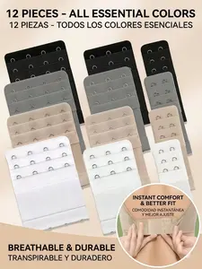 12 Pcs Bra Extender Strap With Elastic, Comfortable Bra Extender, Stretch Bra Buckle Underwear Extension Buckle 2/3/4 Hook Buckle Bra Adjustment Back Buckle Underwear Row Buckle Extension Buckle, Elastic Bra Fasteners, Breathable, Suitable For Daily