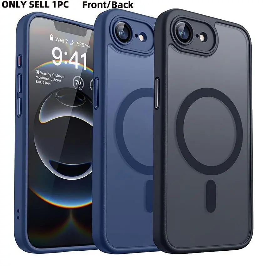 Enhanced Magnetic Phone Cover with Full Camera Protection for iPhone 17E/16E, Translucent Matte Finish Casing, Shockproof, Protective Shock-Resistant Design, Compatible with Wireless Charging