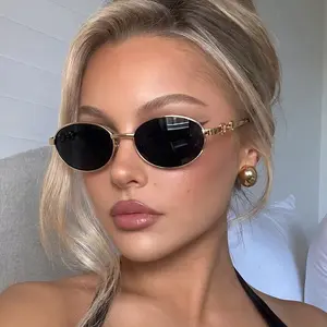 Unisex Oval Frame Full Frame Sunglasses With Pc Lens Material In Golden  Perfect For Summer