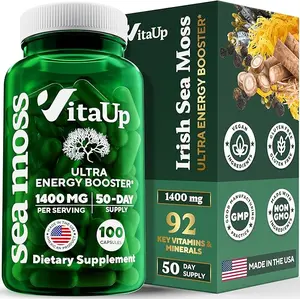 Wildcrafted Irish Sea Moss Capsules with Burdock Root & Bladderwrack - USA Made SeaMoss Pills for Hair, Skin, Thyroid Health - Natural Immune & Energy Support - Sea Moss Pills
