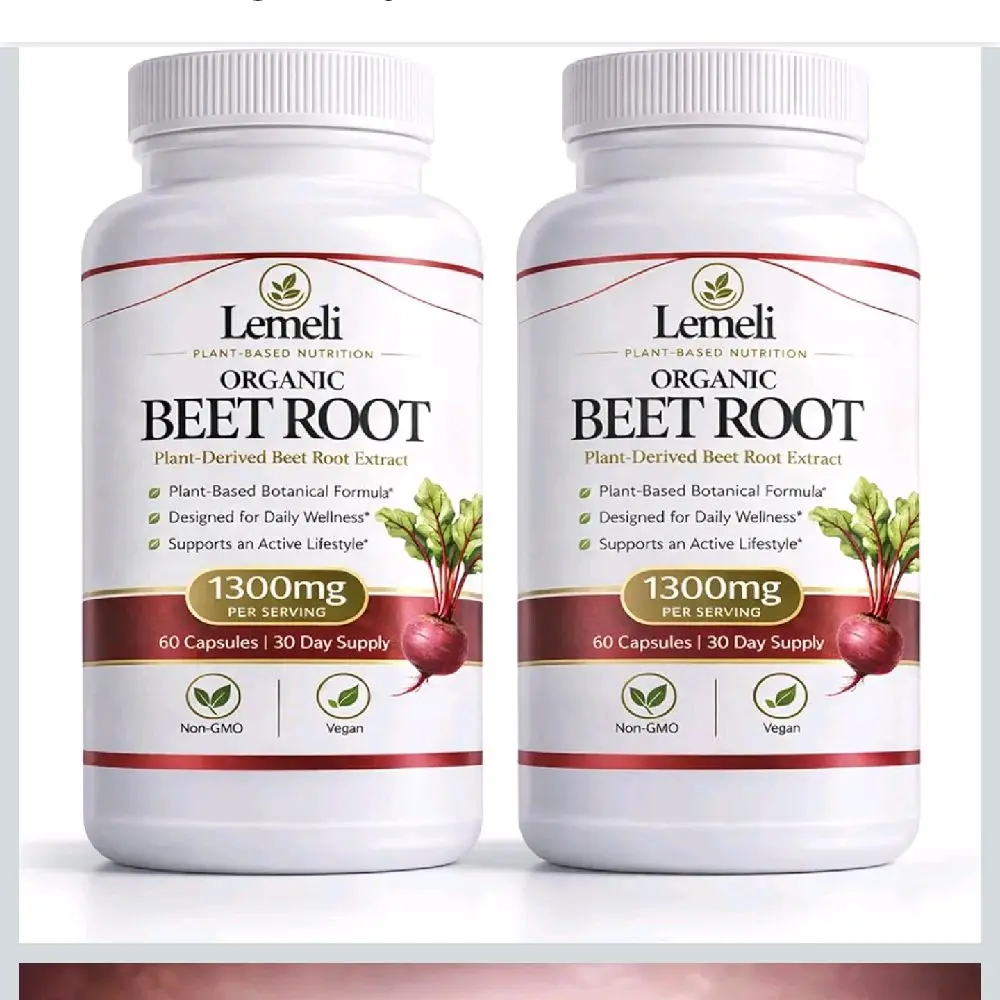 Beetroot 1300mg, Nitric Oxide Support Formula with Beet Root Extract, Vitamin C & Black Pepper, Plant-Based Daily Wellness Supplement, 60 Vegan Capsules